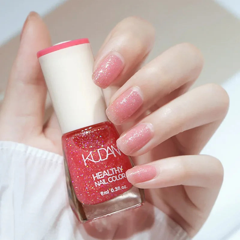 Nail Polish Without Baking Lamp White Fine Glitter Non-baking Non-peel Transparent Shiny Oil Base Coat Nude Nail Polish