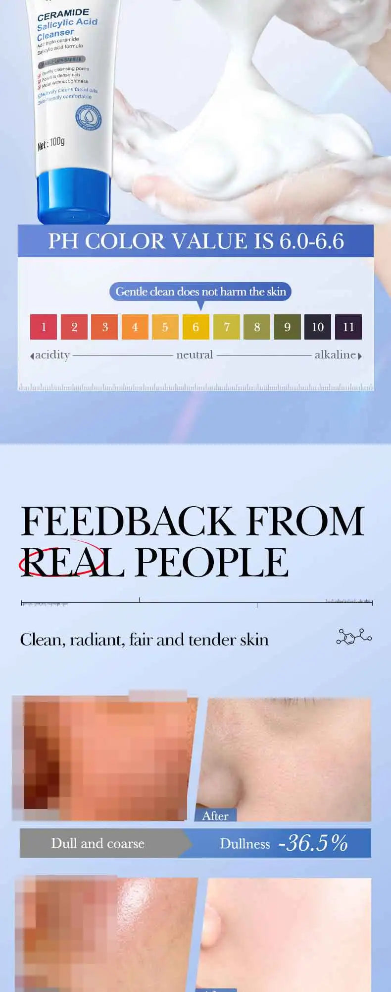 Salicylic Acid Cleansing Facial Cleanser Oil Control Anti-Acne Skin Care Whitening Cleanser Gentle Mild Facial Cleanser