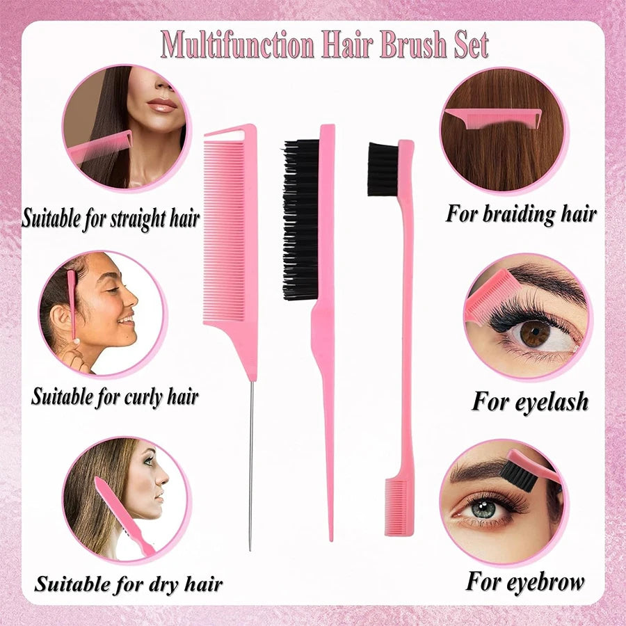11pcs Hair Brush Set, Comb Set for Teasing, Edge & Back Brushing, Curly Hair Brush Set with Spray Bottle forDetangling Brush