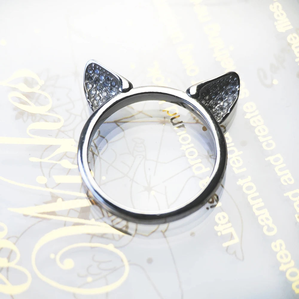 Cat Ears Band Ring,Europe Style Fashion Jewerly For Women New Cute Gift In 925 Sterling Silver