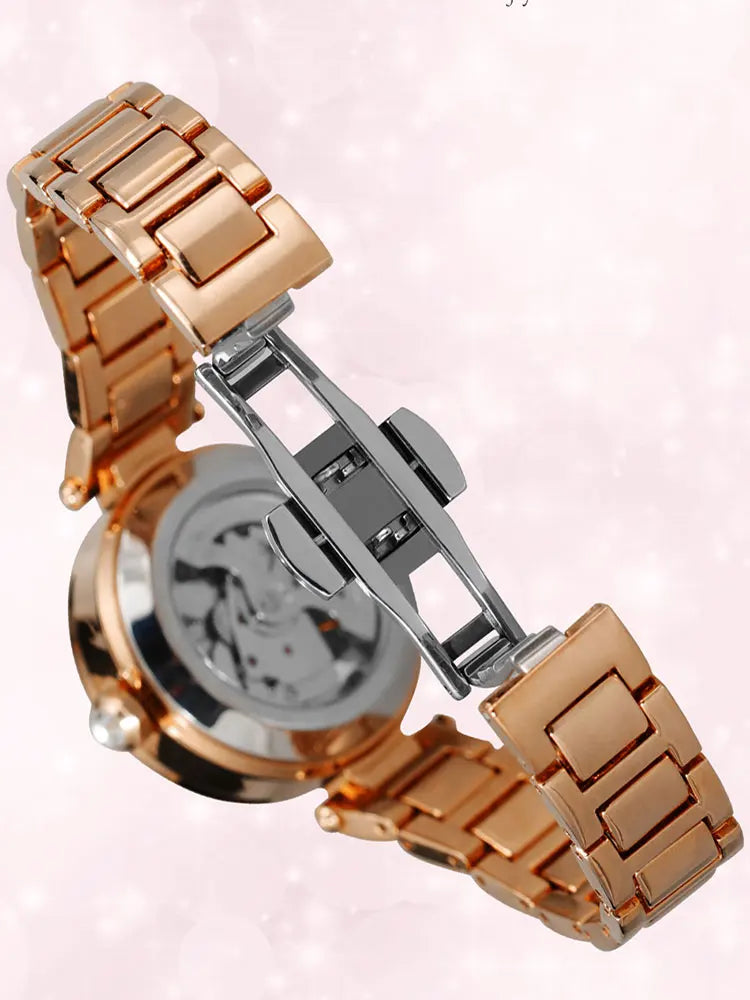 Luxury Brands Fashion 2025 New Women's Watches 3D Diamond Stainless Steel Skeleton Mechanical Clock Elegant Ladies Wedding Gift