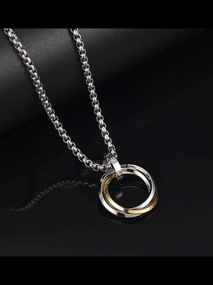New Three Ring Ring Necklace for Men, Trendy Men, Personalized Ins, European and American Street Hip Hop Hoo