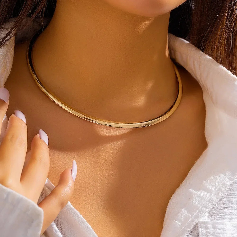 Elegant Simple Chunky Circle Necklace for Women Trendy Choker Collar 2024 Fashion Jewelry on The Neck Accessories Female