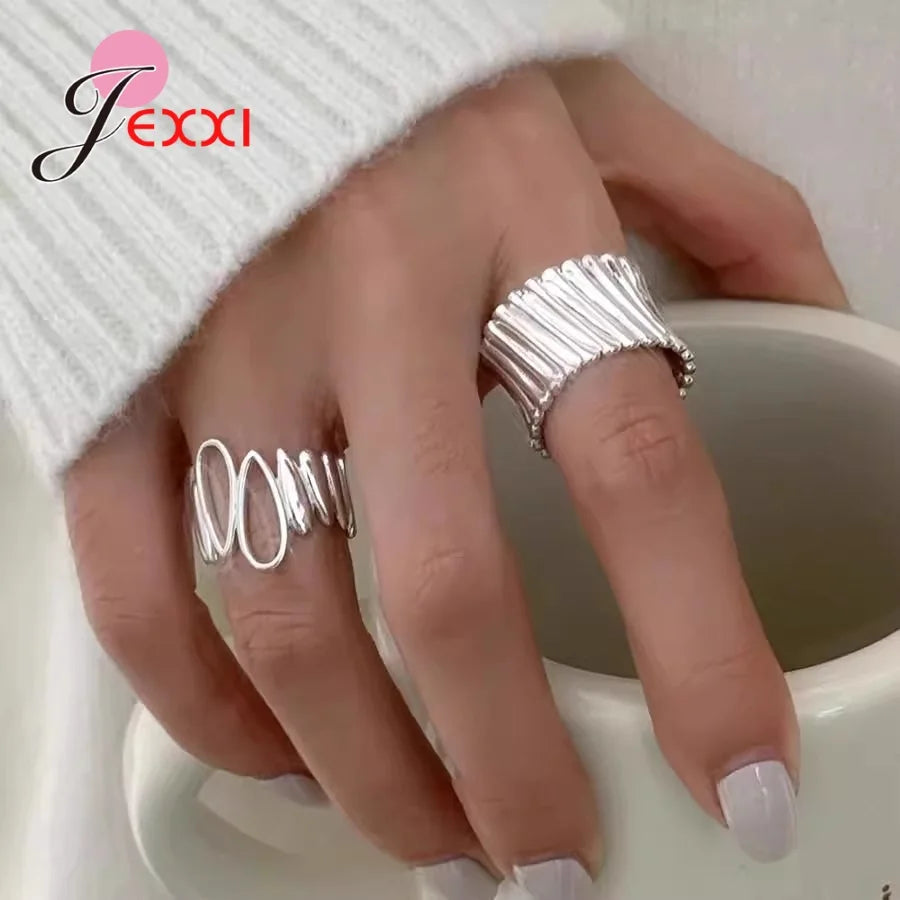 Genuine 925 Sterling Silver Ring For Women Jewelry Wide Simple Open Vintage Handmade Ring For Party Birthday Gift New Trendy