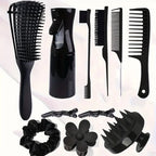 11pcs Hair Brush Set, Comb Set for Teasing, Edge & Back Brushing, Curly Hair Brush Set with Spray Bottle forDetangling Brush