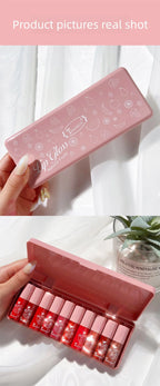 Mini 10 Colors Liquid Lip Gloss Set Waterproof Non-Stick 24-Hour Long Lasting Velvet Matte Lipstick Cosmetic Makeup Care
