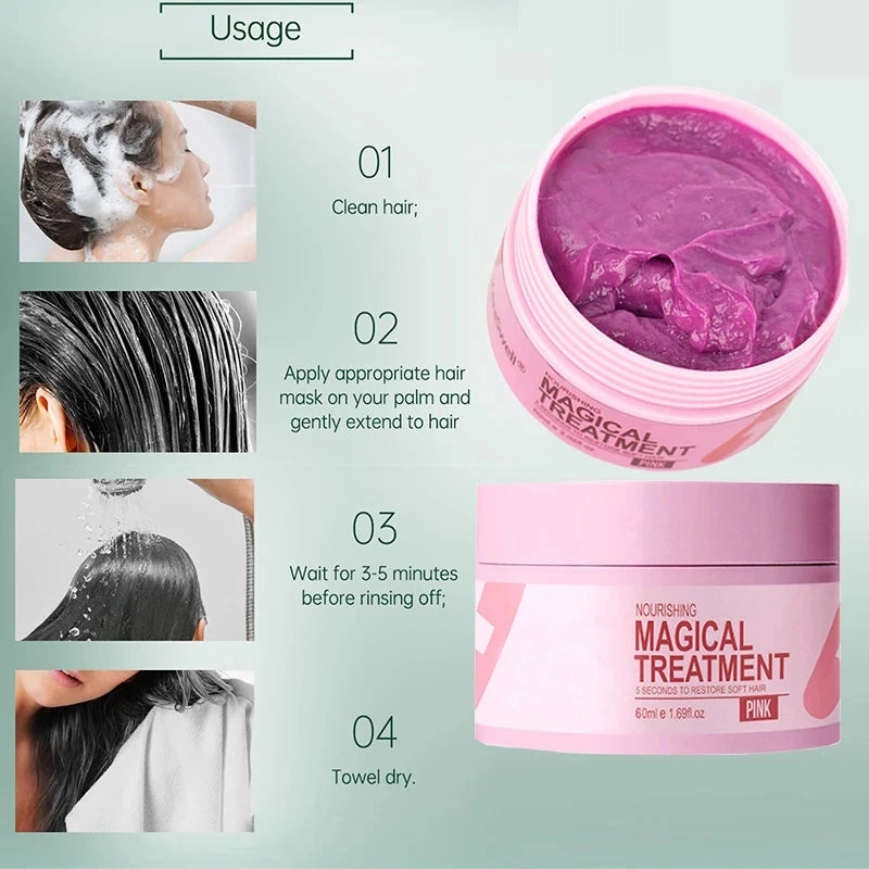 Magical Hair Mask 5 Seconds Repair Damaged Carry Hair Frizzy Soft Smooth Shiny Deep Moisturize Treat Care Essential Oil 60ml