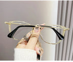 Blue Light Blocking Glasses Cat Eye Color Block Metal Frame Clear Lens Computer Glasses Spectacles For Women