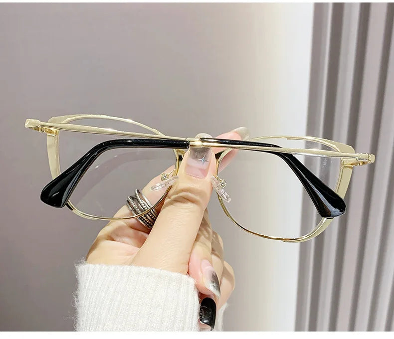 Blue Light Blocking Glasses Cat Eye Color Block Metal Frame Clear Lens Computer Glasses Spectacles For Women