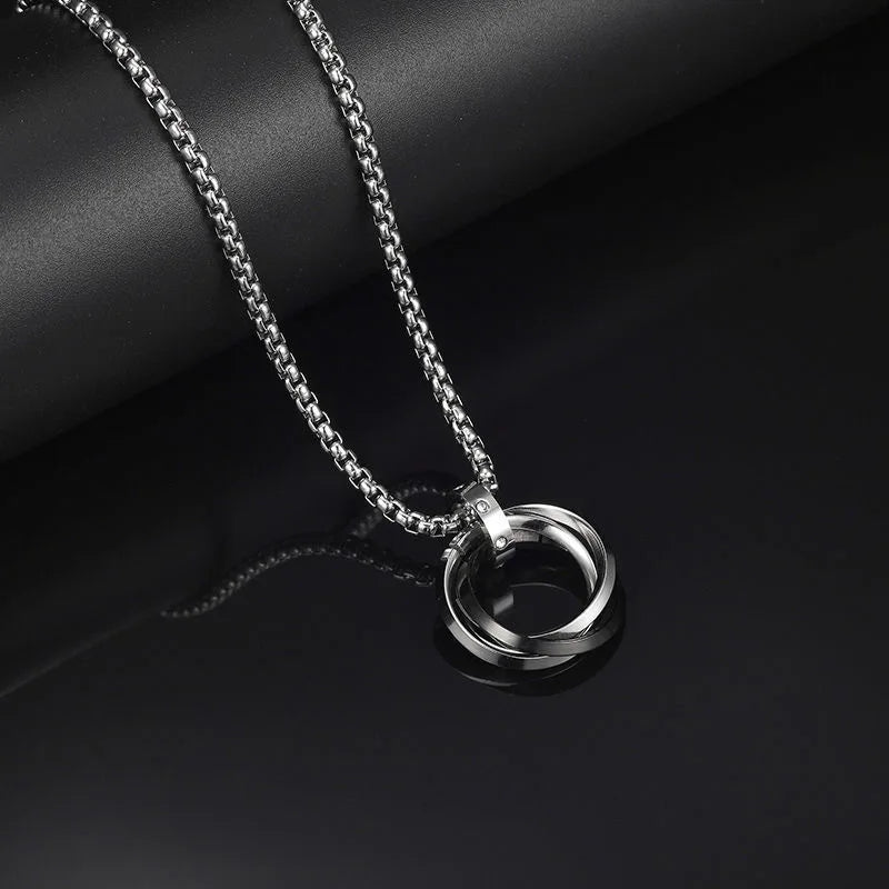 New Three Ring Ring Necklace for Men, Trendy Men, Personalized Ins, European and American Street Hip Hop Hoo