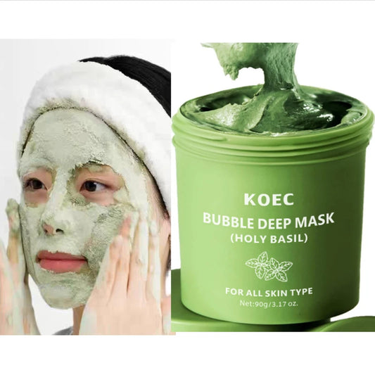 Holy Basil Bubble Deep Mask,Carbonated Water Face Cleansing Pores Blackheads Sebum,Clay Mud Mask Wash-Off Pack,Korean Skincare