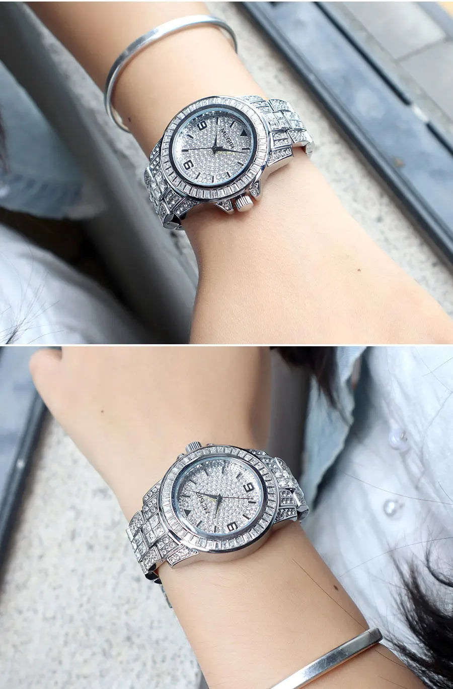 MEGIR New Golden Luxury Watches for Women Fashion Crystal-accented Waterproof Quartz Wristwatch with Stainless Steel Strap