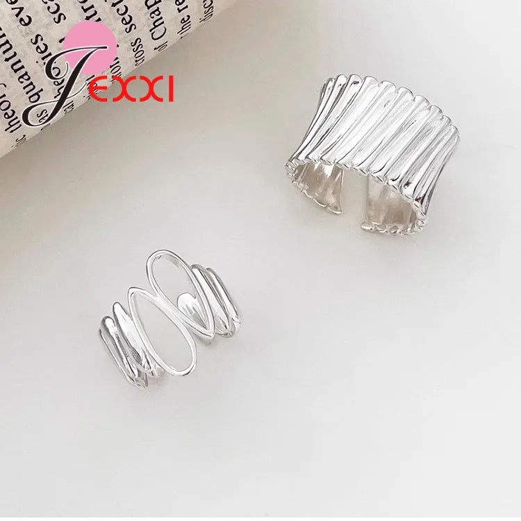 Genuine 925 Sterling Silver Ring For Women Jewelry Wide Simple Open Vintage Handmade Ring For Party Birthday Gift New Trendy