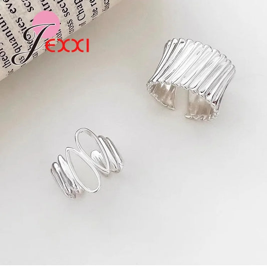 Genuine 925 Sterling Silver Ring For Women Jewelry Wide Simple Open Vintage Handmade Ring For Party Birthday Gift New Trendy