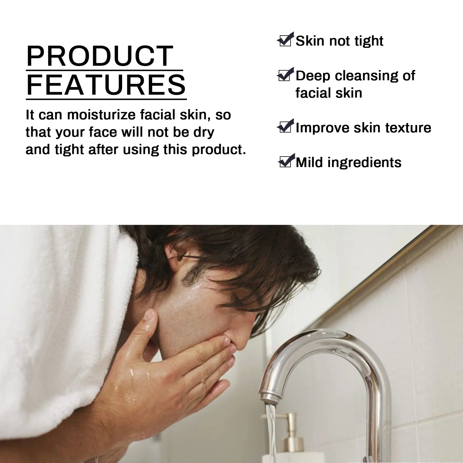 Men's Daily Face Wash Deep Cleansing Pore Oil Control Remove Acne Blackhead Brightening Facial Cleanser for Refreshed Skin