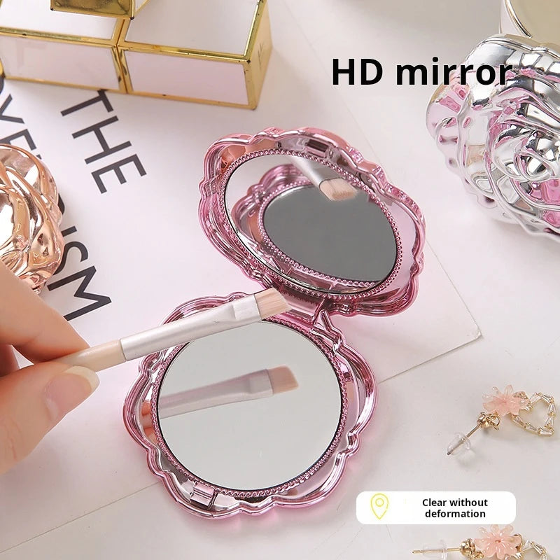 1PC Portable Mini Mirror Retro Rose Flower Small Pocket Makeup Mirror Double Sided Hand Mirrors Compact Cosmetic Beauty Tool