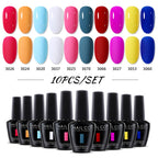 NAILCO 10PCS/Set Gel Nail Polish Gorgeous Full Coverage Semi Permanent Soak Off UV LED Gel Nail Art Base Top Coat Gel Polish Kit