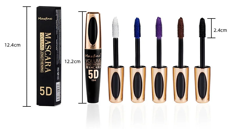 5D Mascara Waterproof Sweatproof Non Smudging Creates Dense Long Lashes With Silicone Brush Head For Base Laying