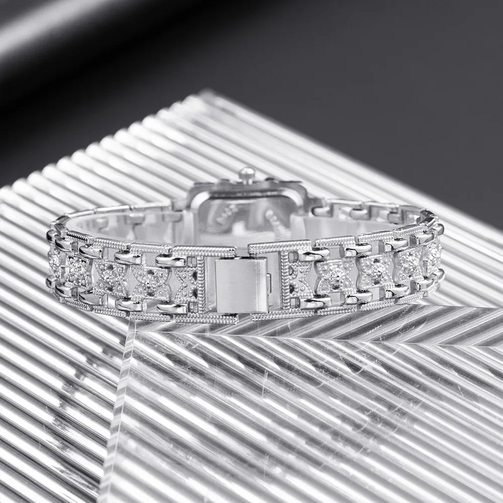 Luxury Sliver Metal Women Bracelet Wrist Watch Top Brand Fashion Crystal Quartz Watch Elegant Square Ladies Clock Reloj Mujer