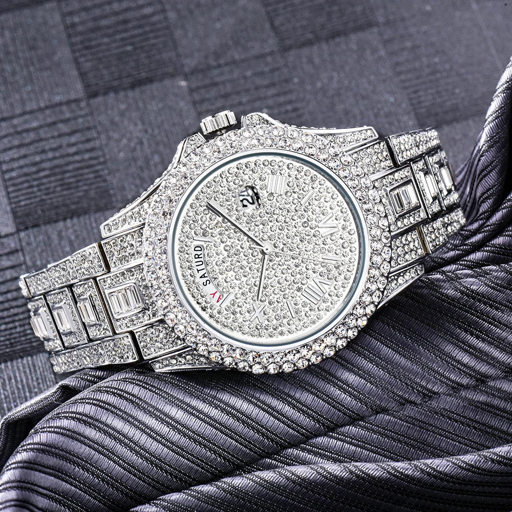 Full Iced Out Watch For Men Luxury Gold Hip Hop Diamond Quartz Mens Watches Waterproof Day Date Clock Best Selling Product 2023