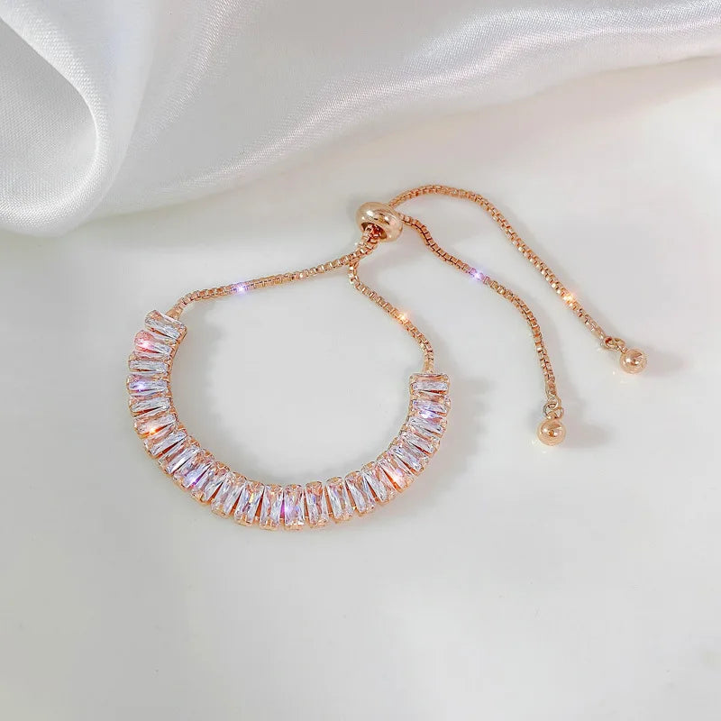 Luxury Classic Full of Rhinestones 18K Gold Plated Bracelets For Women Sparkling Simple Zircon Bracelets Jewelry Birthday Gifts