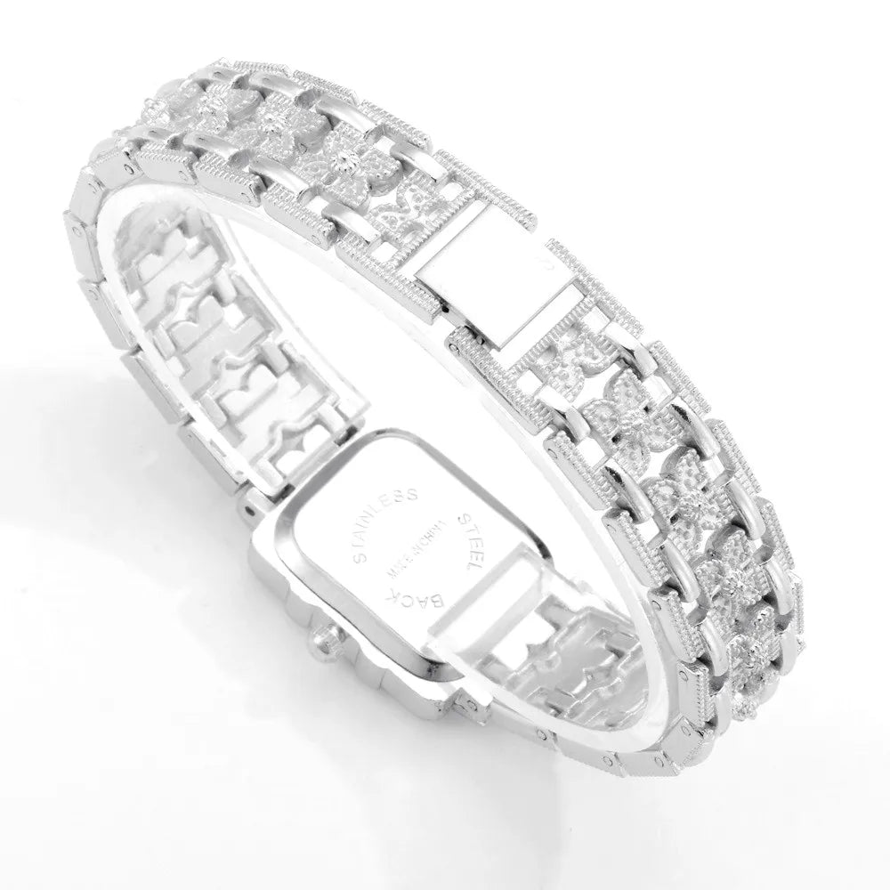 Luxury Sliver Metal Women Bracelet Wrist Watch Top Brand Fashion Crystal Quartz Watch Elegant Square Ladies Clock Reloj Mujer