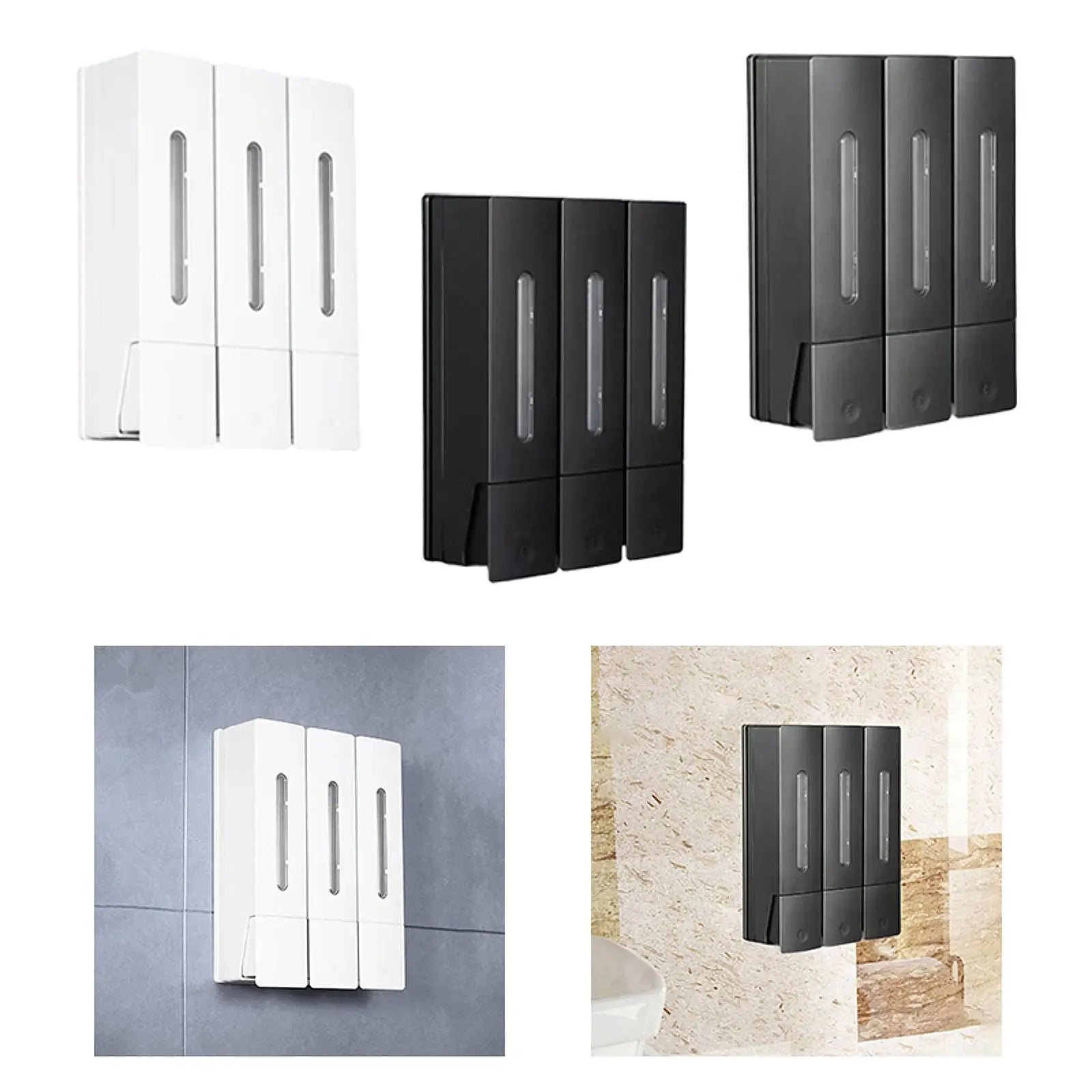 Three Chamber Wall-Mounted Dispenser for Shampoo and Conditioner in Bathrooms