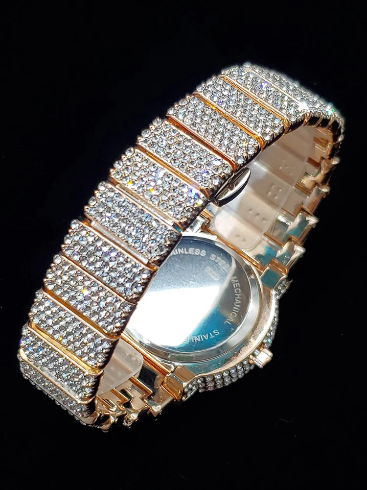 Luxury Watches For Men Full Diamond Iced Hip Hop Stylish Quartz Watch For Male Waterproof Calendar Men's Wristwatches Gift New