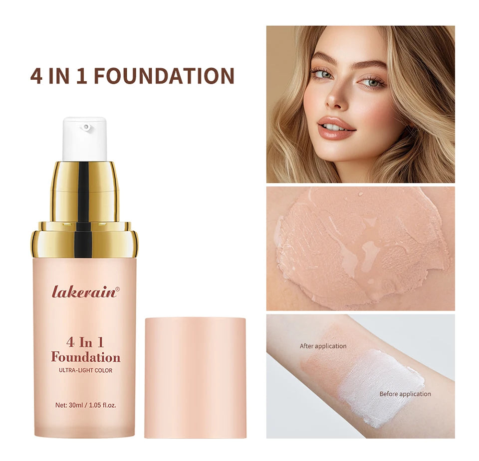 Color Changing Foundation 4 In 1 Moisturizer Longwearing Waterproof Concealer Even Skin Toning Sunscreen Spf 30 Whitening Makeup