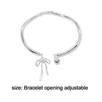 Luxury Silver Bow Knot Bell Bracelet Adjustable Open Girls Women