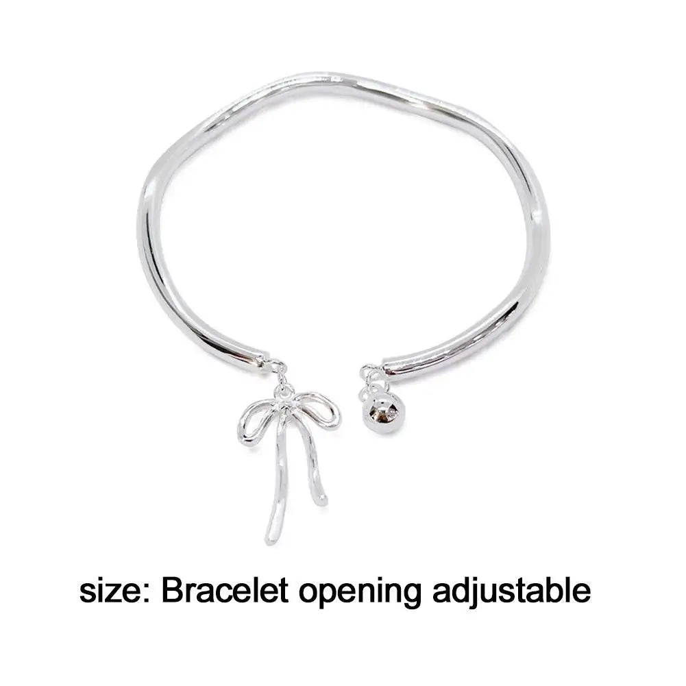 Luxury Silver Bow Knot Bell Bracelet Adjustable Open Girls Women