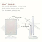 16LED Touch Screen Makeup Mirror, Rotatable Vanity Mirror, 3-Speed Brightness, Portable Cosmetic Mirror for Dorm Bedroom