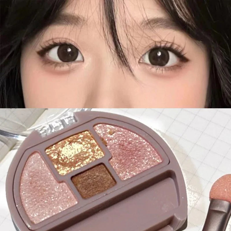 Four-color Eye Shadow Powder Palette Shimmering Glitter Natural Eyelid Silkworm Contour Shadow Natural Tone Pink Eyeliner Makeup