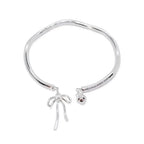 Luxury Silver Bow Knot Bell Bracelet Adjustable Open Girls Women