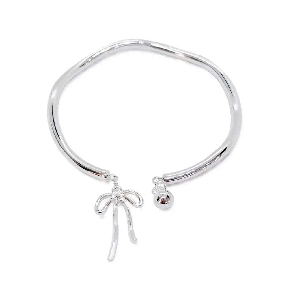 Luxury Silver Bow Knot Bell Bracelet Adjustable Open Girls Women