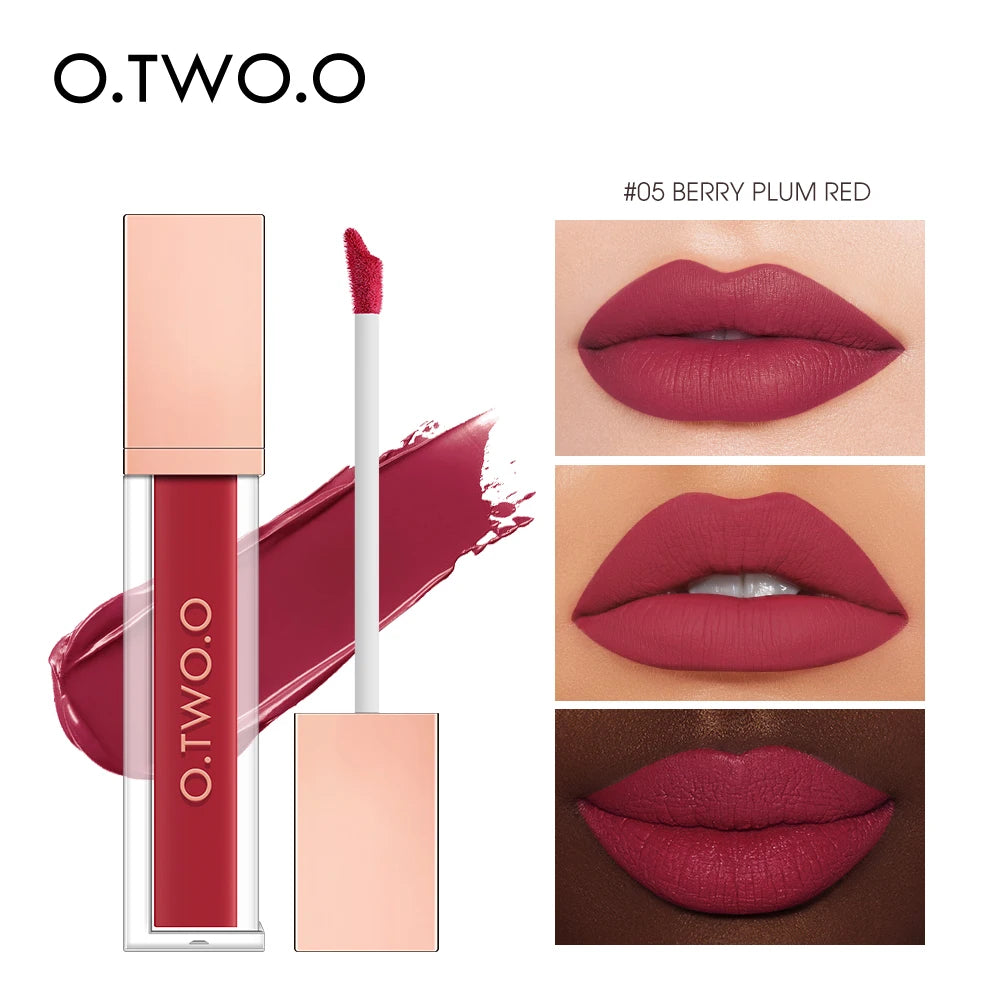 O.TWO.O 12 Color Liquid Lipstick Matte Finish Sexy Silky Lip Gloss Waterproof Kiss-proof Lasting Lip Glaze Lip Tint Cosmetics