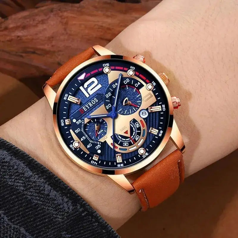 10pcs/set, Men Watch Sets, Casual Mens Watches Analog PU Leather Man Quartz Wristwatch Sets, Multi-color Matching