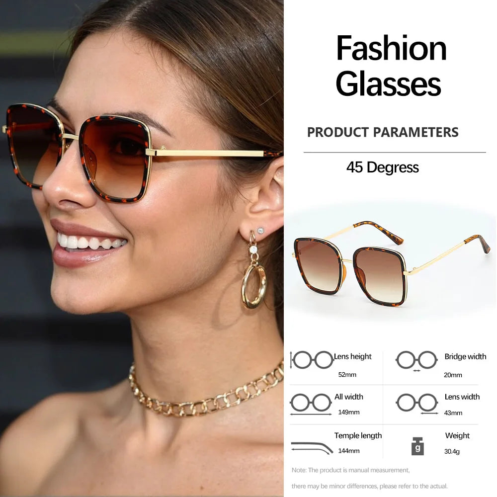 Luxury Square Large Frame Sunglasses for Women And Men Stylish Metal Decorated Light Daily Fashion Glasses