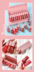 Mini 10 Colors Liquid Lip Gloss Set Waterproof Non-Stick 24-Hour Long Lasting Velvet Matte Lipstick Cosmetic Makeup Care