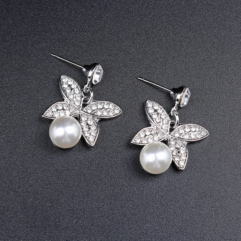 3PCS Wedding Jewellery Necklace Set Pearl Earrings Women Head Accessories Bridal Rhinestones Necklace Sets