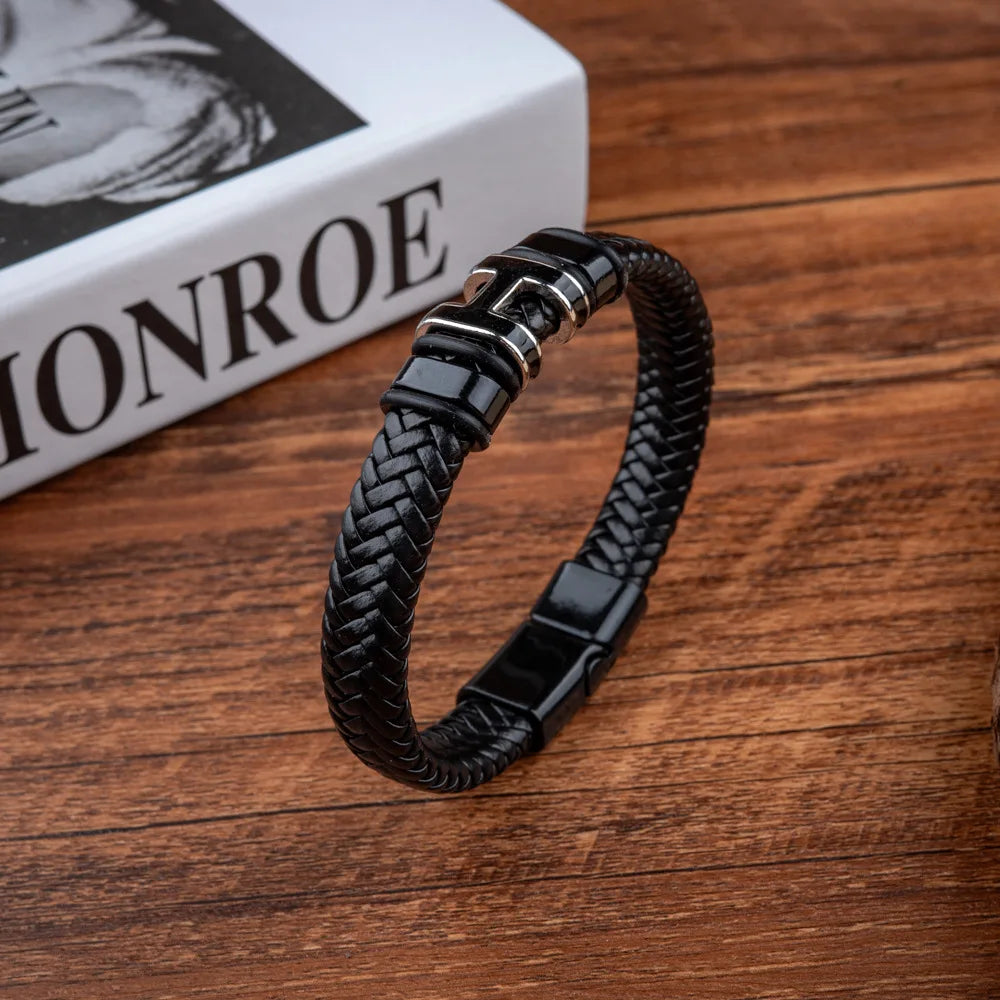 Men's Letter H Bracelet with Magnetic Clasp - Trendy Stylish Initial Jewelry