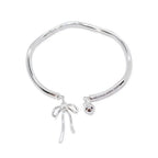 Luxury Silver Bow Knot Bell Bracelet Adjustable Open Girls Women