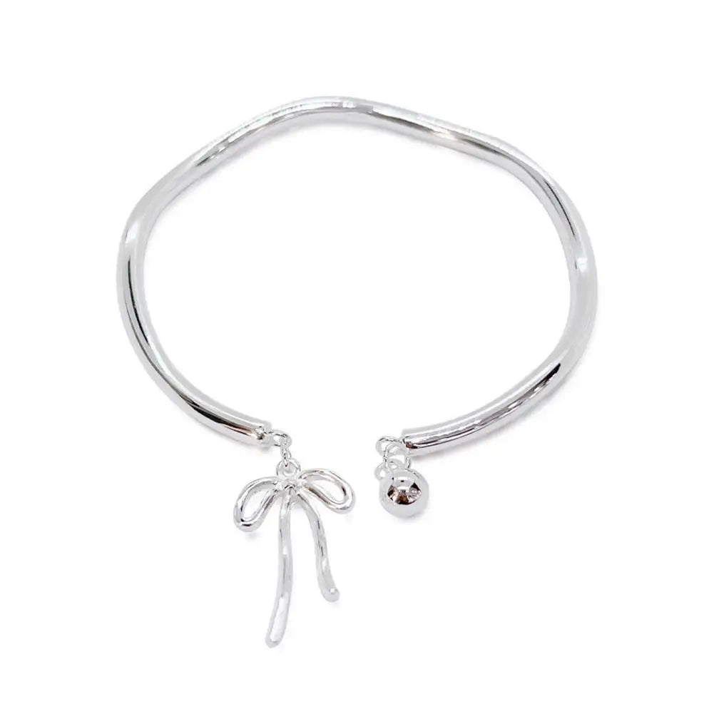 Luxury Silver Bow Knot Bell Bracelet Adjustable Open Girls Women