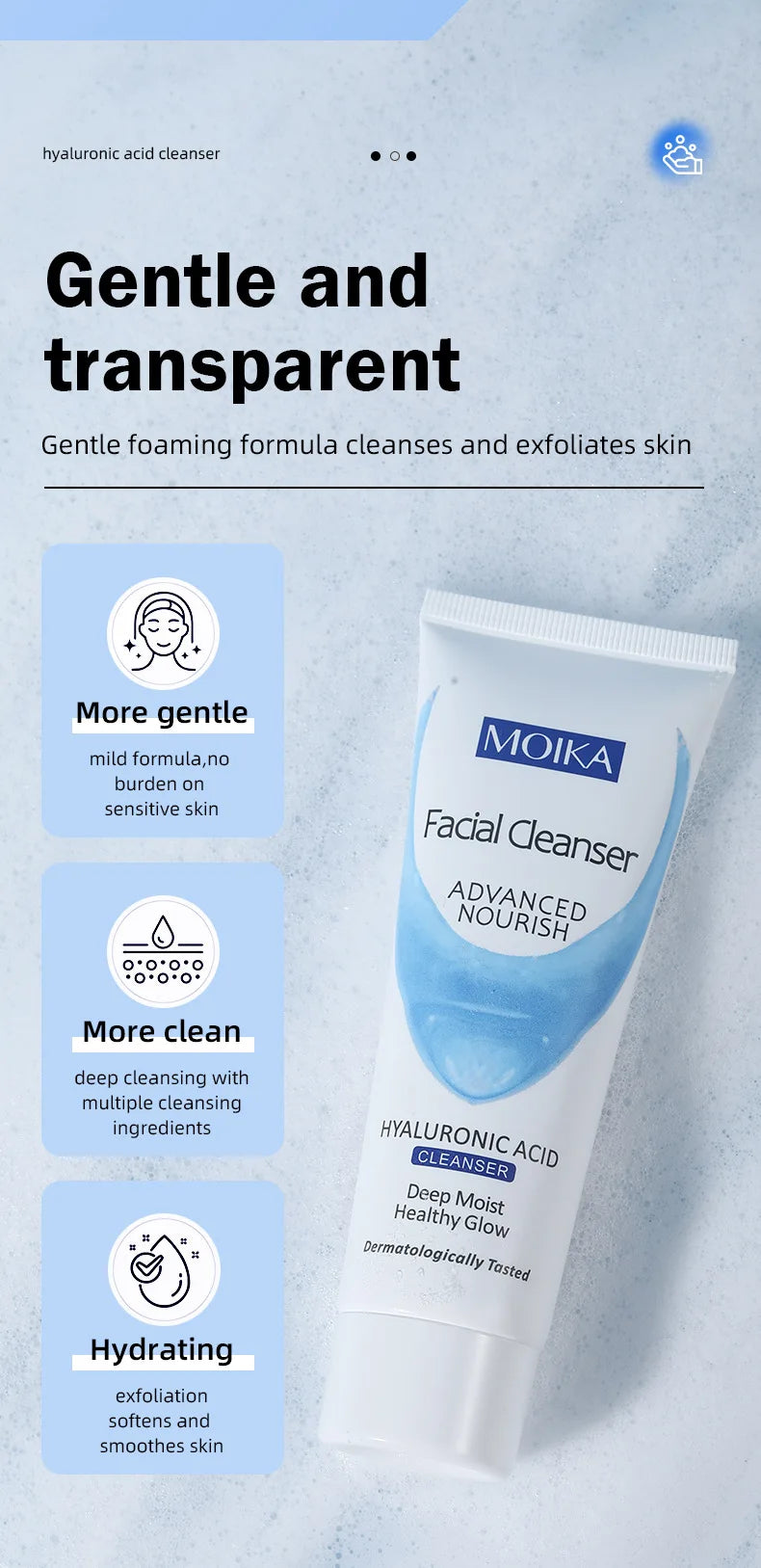 Hyaluronic Acid Facial Cleanser Moisturizing Oil Control Cleansing Face Wash Exfoliating Deep Remove Facial Cleanser Skin Care