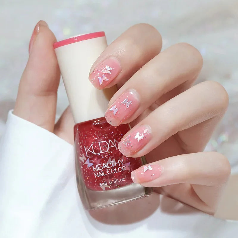Nail Polish Without Baking Lamp White Fine Glitter Non-baking Non-peel Transparent Shiny Oil Base Coat Nude Nail Polish