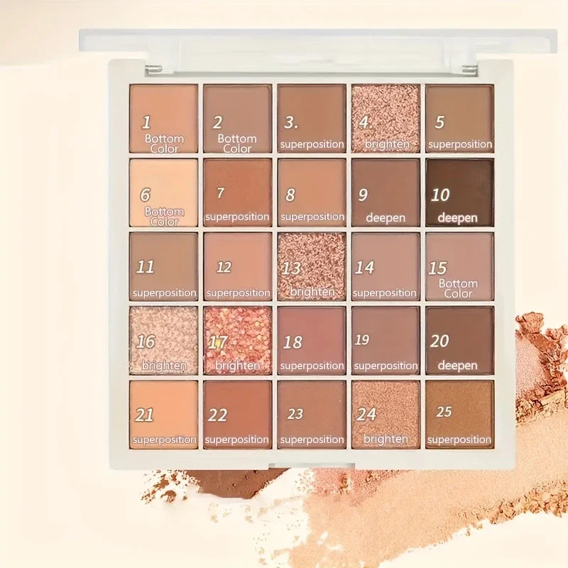 25 Color eye shadow Palette - Matte and glossy finish, waterproof, earth tones, create amazing eye makeup
