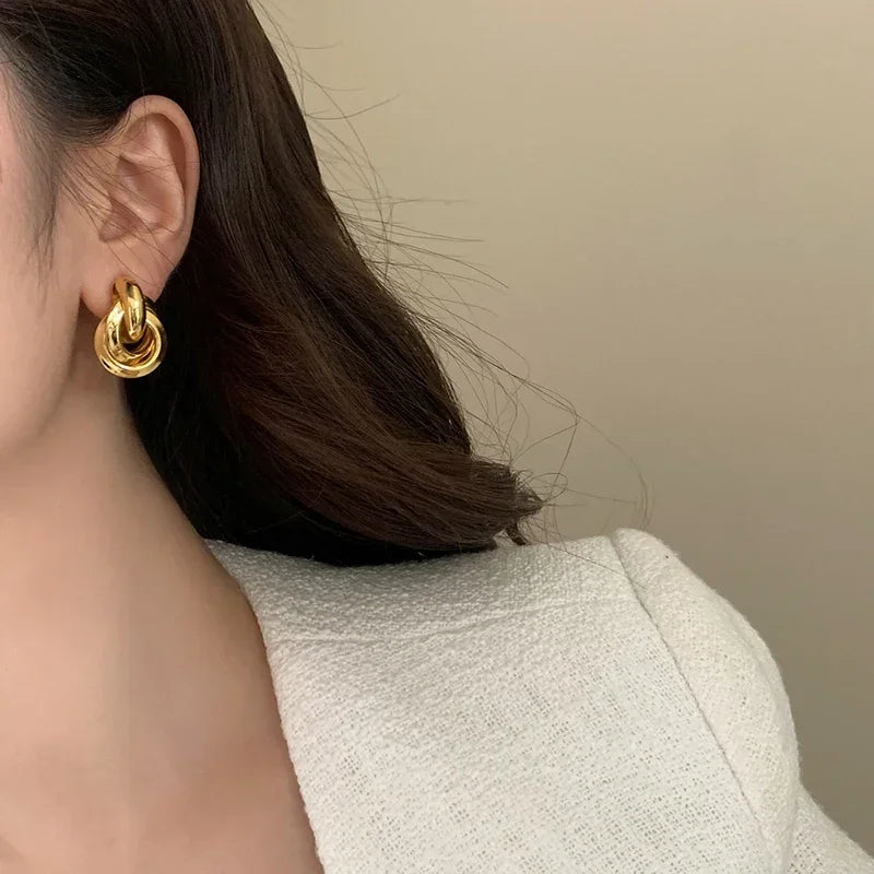Real 925 Sterling Silver 18K Round Stud Earrings for Women Trendy Fine Jewelry Minimalist Exaggerated  Accessories