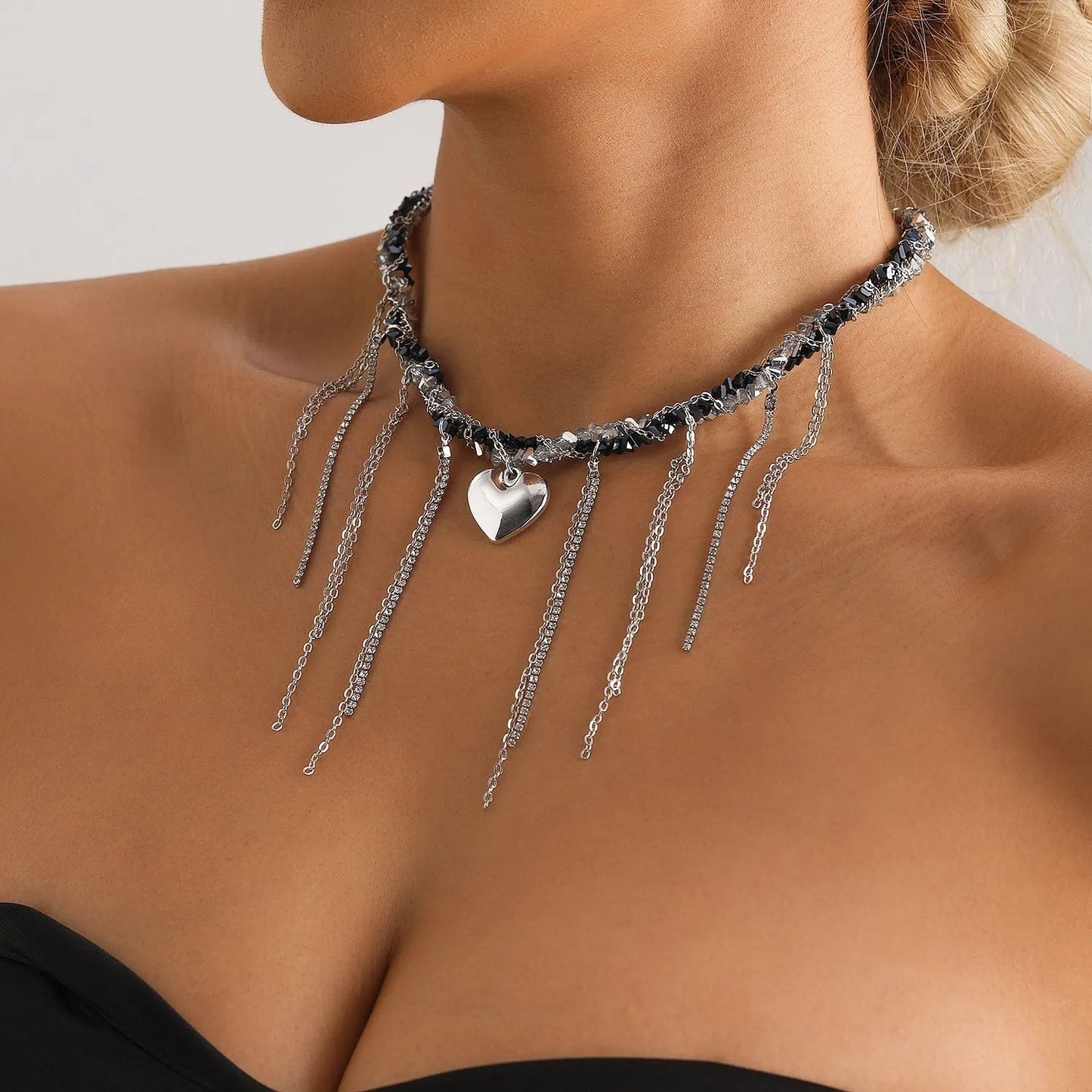 Y2k Choker Necklaces Heart Pendant Chain Jewellery Women Glass Multilayer Neck Collier Femme Cadenas Para Mujer for Girls Women