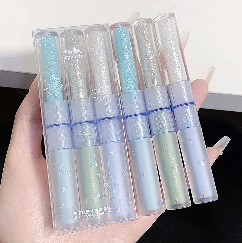 2 in 1 Blue Liquid Eye Shadow Matte Sequins Pearlescent Eye Makeup Lying Silkworm Brightening Droplet Tear Makeup Beauty Tools