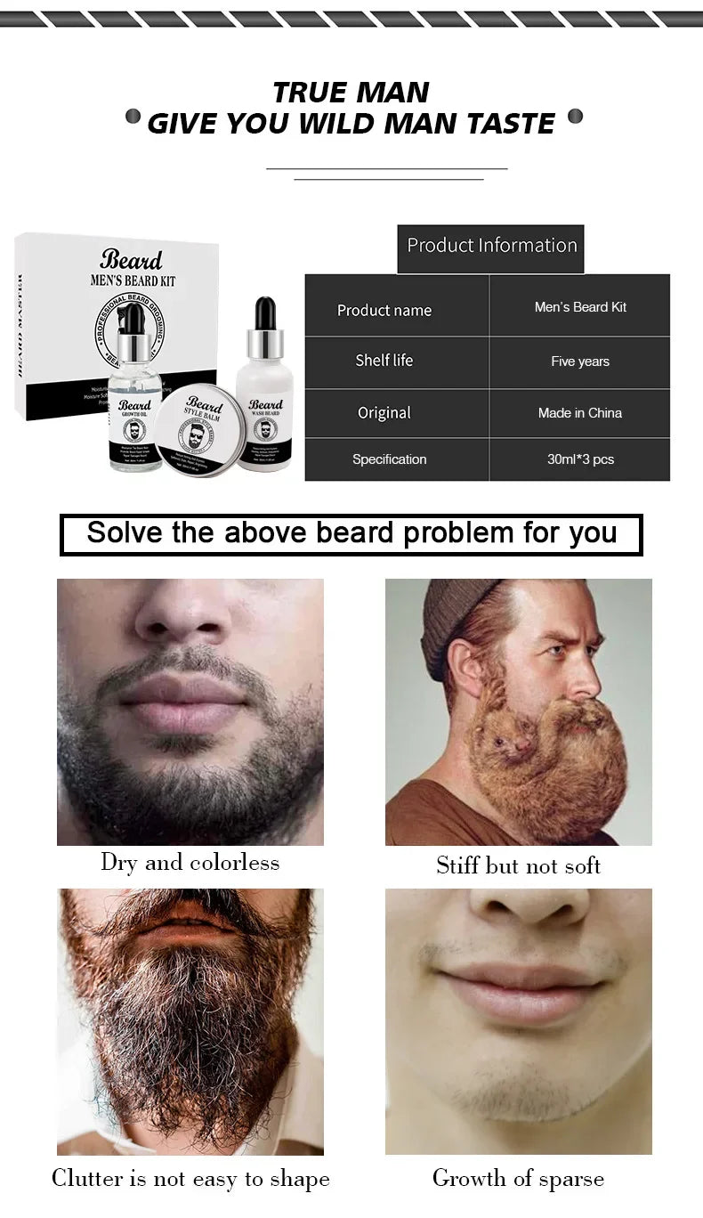 Men's Beard Kit Soft smooth And Easy To Take Care Of Natural Oils Brighten And Nourish Promote Growth Relieve Itching Of Beard